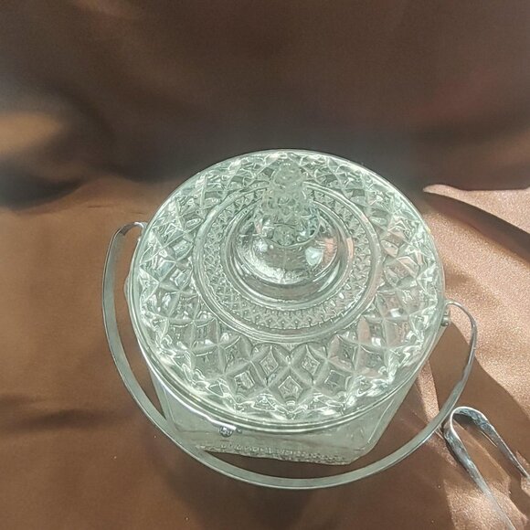1960s Anchor Hocking Wexford Pressed Glass Cookie Jar, Ice Bucket - Picture 3 of 12